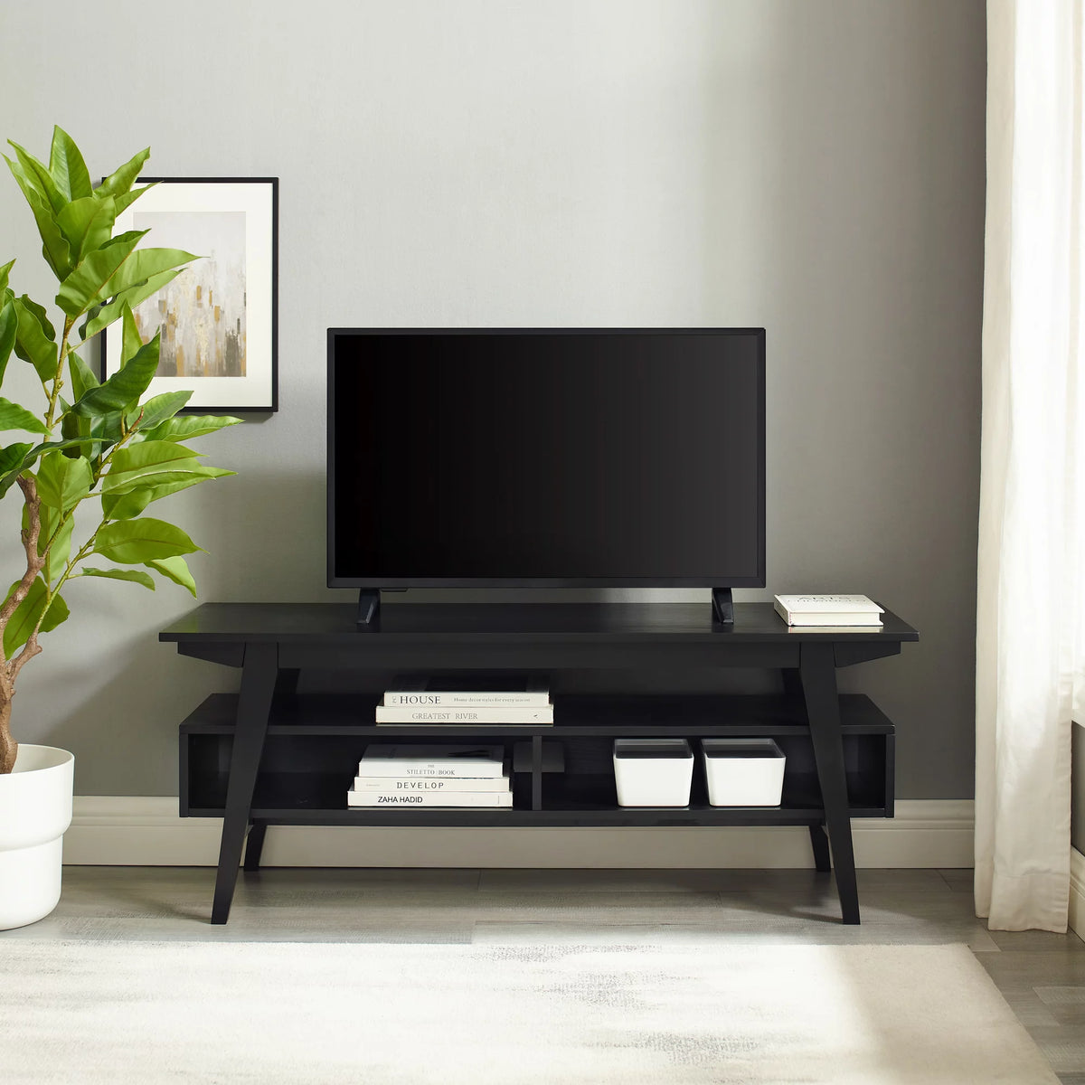 47" Black 2-Cubby TV Stand P1213