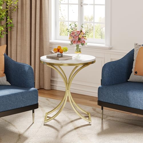 Round Faux Marble Top Gold Metal Legs Side Table R933