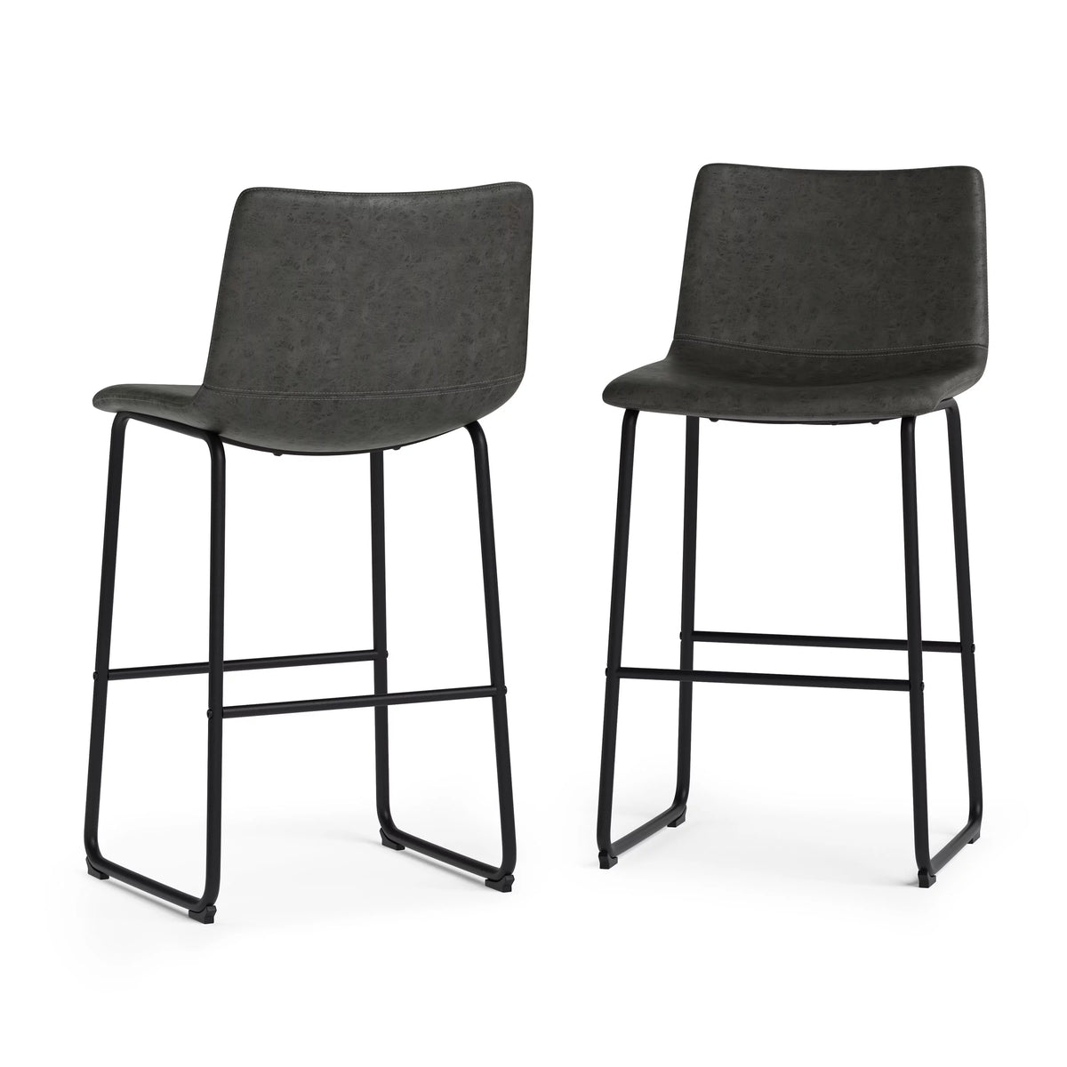 Distressed Charcoal Grey Faux Leather Bar Stool Set of 2 H106