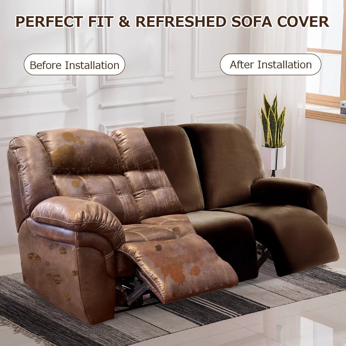 3 Seats Recliner Sofa Slipcover with Side Pocket H5374