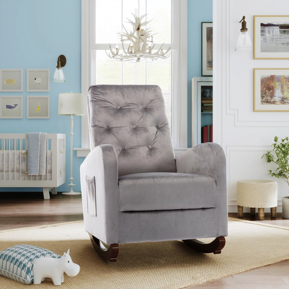 Mid-Century Modern Upholstered Rocking Armchair R31791