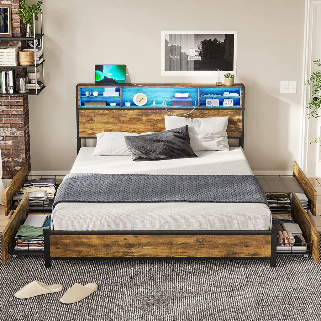 Queen Bed Frame with Headboard and Drawers B796