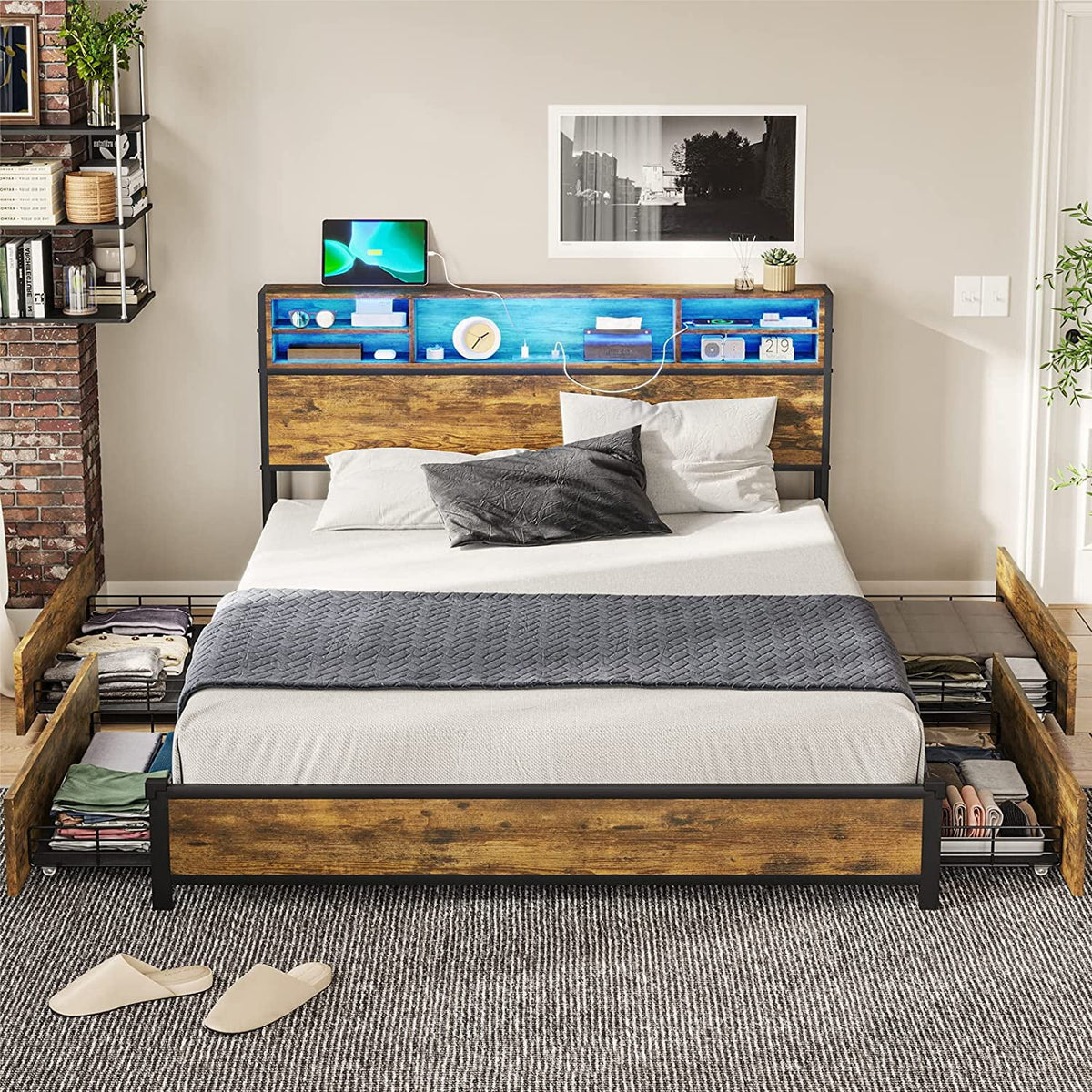Queen Bed Frame with Headboard and Drawers B796