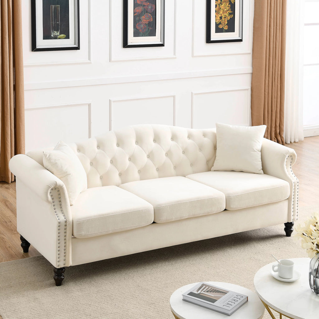 Velvet 3 Seater Button Tufted Sofa T510