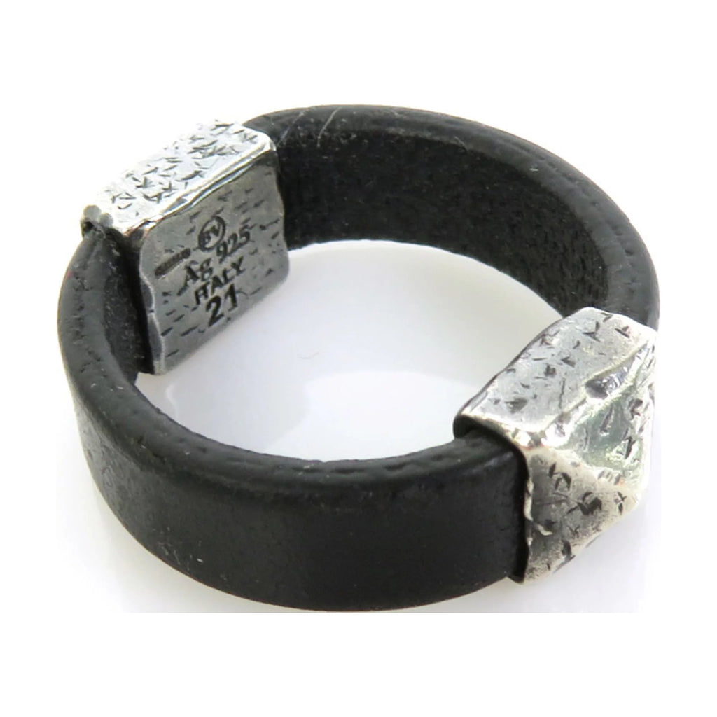 Pre-Owned Black Silver 925 Leather Ring Q379112
