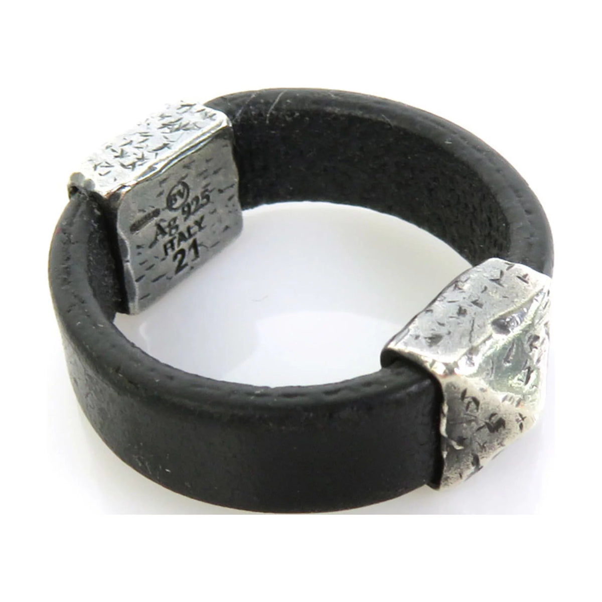 Pre-Owned Black Silver 925 Leather Ring Q379112
