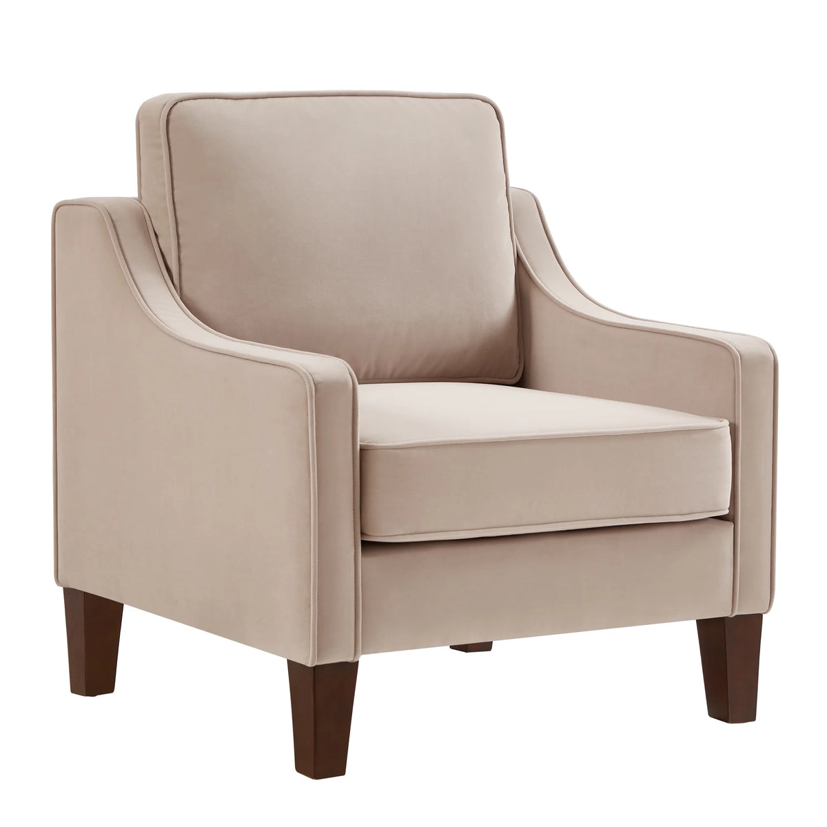 Taupe Velvet Upholstered Armchair with Wooden Legs G991573