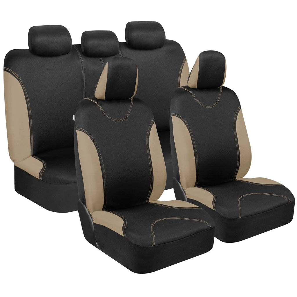 Beige Two-Tone Full Set Car Seat Covers F3848