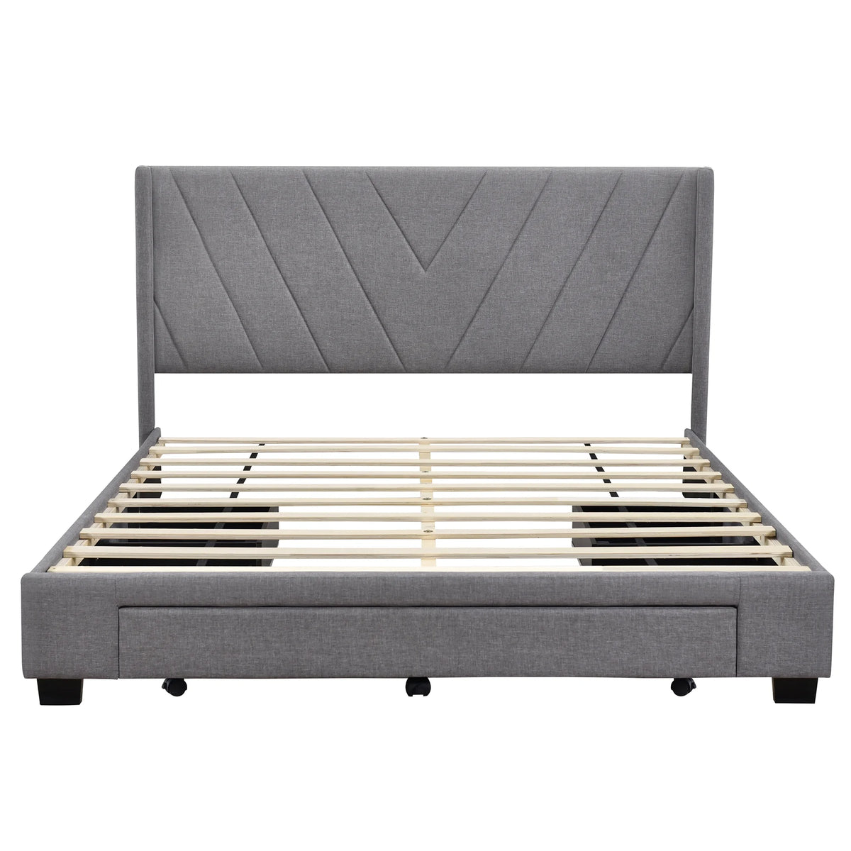 Queen Size Linen Upholstered Platform Bed with 3 Storage Drawers F60657