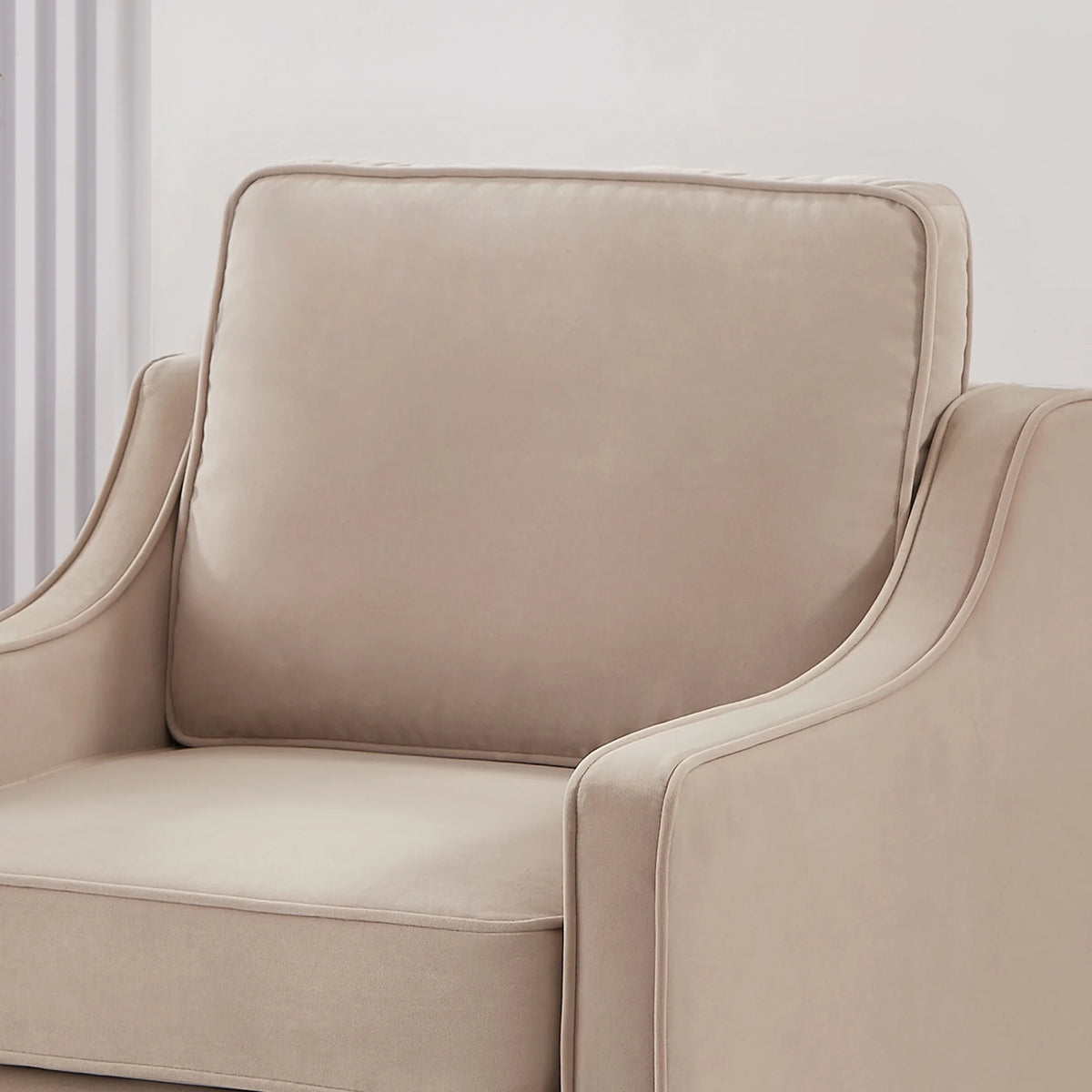 Taupe Velvet Upholstered Armchair with Wooden Legs G991573