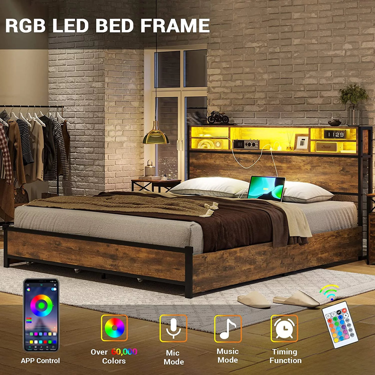 Queen Bed Frame with Headboard and Drawers B796