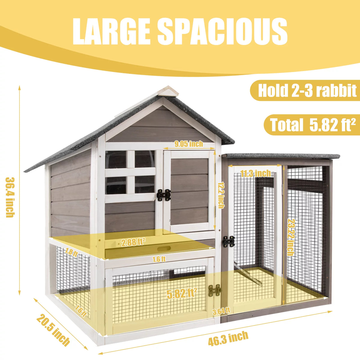46.3" FirWood Rabbit Hutch with Pull Out Tray X73161