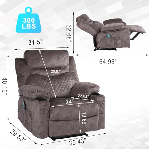 Oversized Grey Fabric Recliner with Massage and Heat X631373
