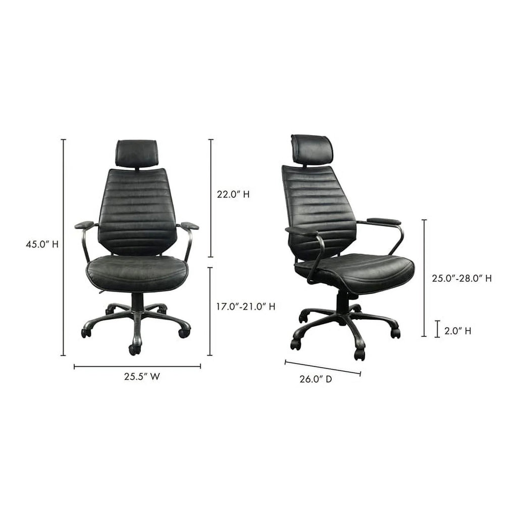 Leather and Iron Swivel Office Chair in Onyx Black O30946