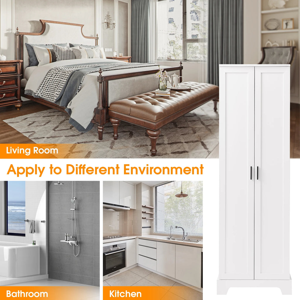 Tall Wood Bathroom Storage Cabinet with Adjustable Shelves J12328