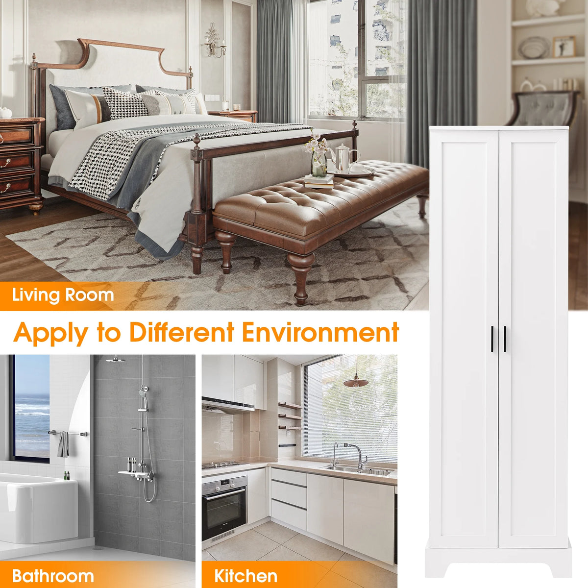 Tall Wood Bathroom Storage Cabinet with Adjustable Shelves J12328