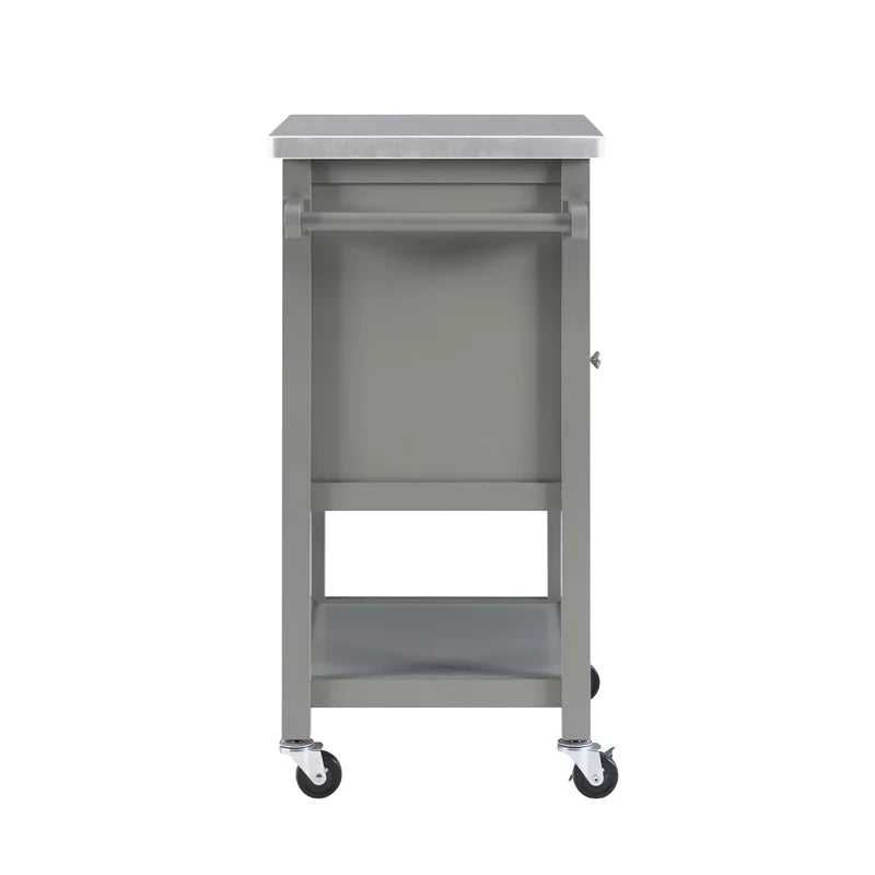 Gray Wood Stainless Steel-Top Kitchen Cart E16638