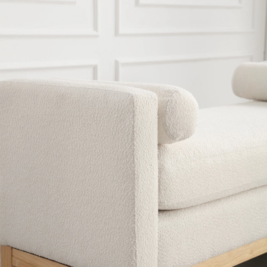 Ivory Upholstered Bench with Wood Legs A6146