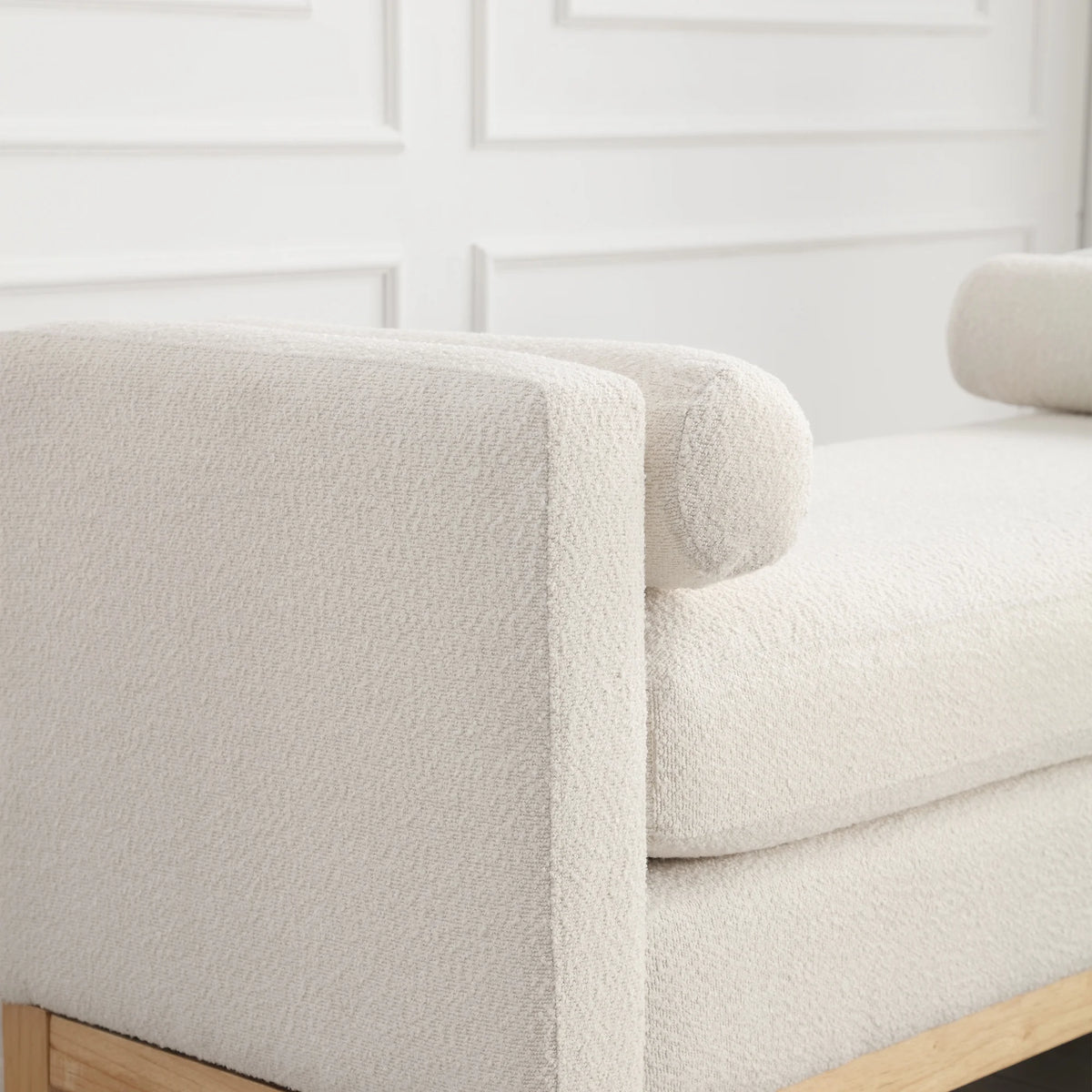 Ivory Upholstered Bench with Wood Legs A6146