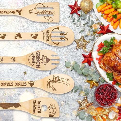 Bamboo Spoons 5 Christmas Themed Kitchen Utensils Set L835428