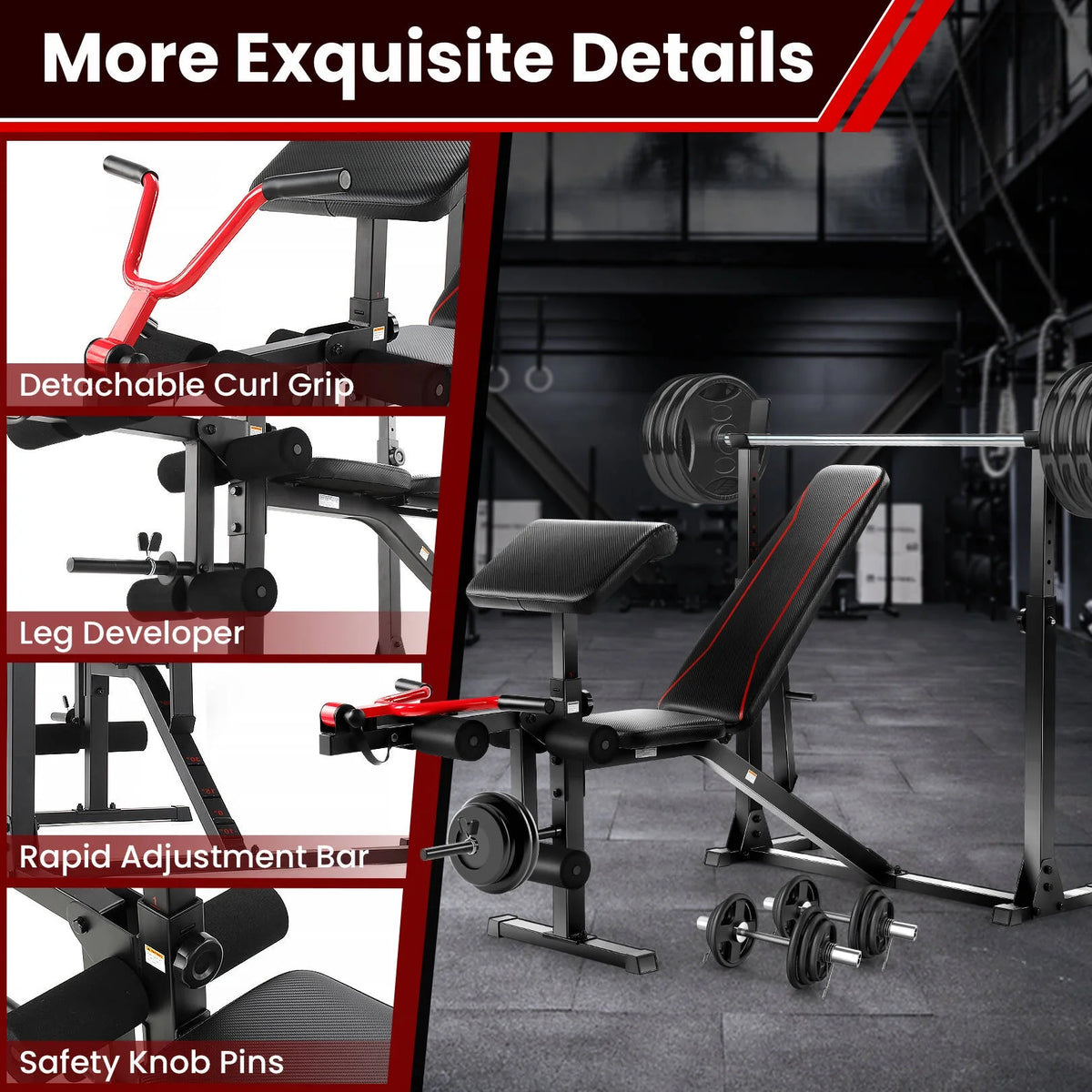 Adjustable Weight Bench Set with Barbell Rack T1602