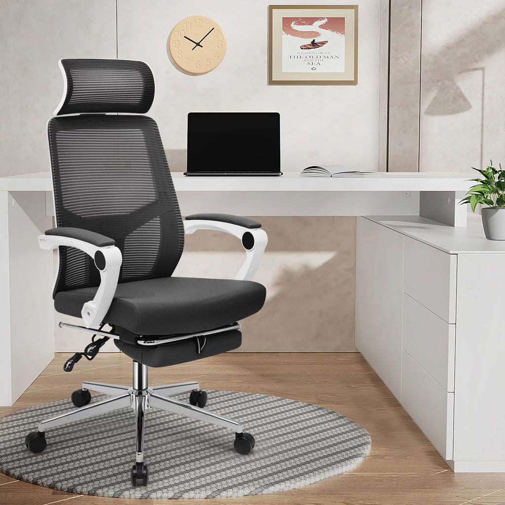 Black Ergonomic High Back Mesh Office Chair with Headrest & Footrest Y319