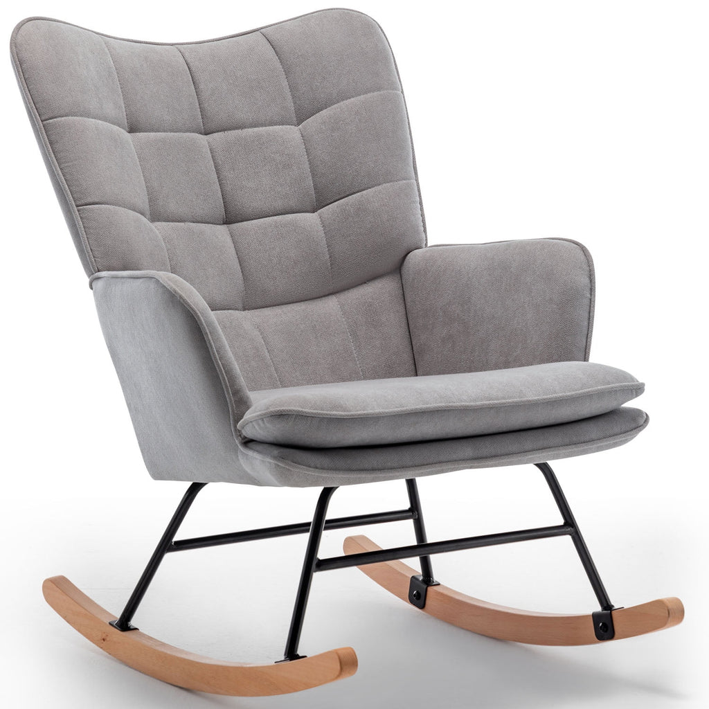 Gray Linen Fabric Rocking Chair with Ottoman H933