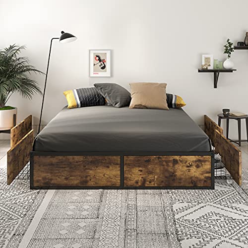 Queen Platform Bed Frame with Storage Drawers J919658