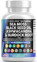 Sea Moss Black Seed Oil Ashwagandha Turmeric Bladderwrack Burdock Vitamin C Vitamin D3 with Elderberry Manuka Dandelion Yellow Dock Iodine Chlorophyll ACV R161