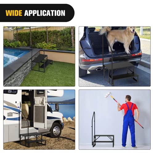 RV Steps with Handrail, 4 Steps Portable Anti-Slip B54565