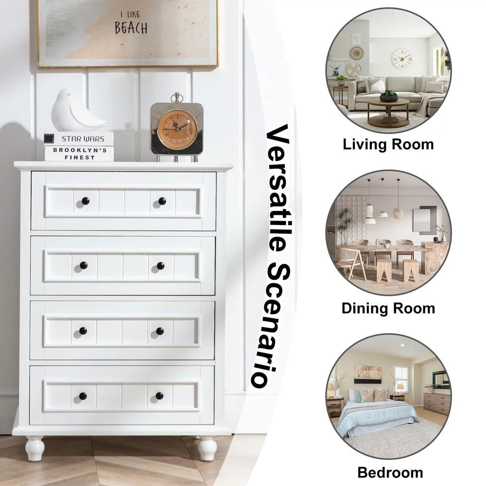 4 Drawers White Dresser F9964