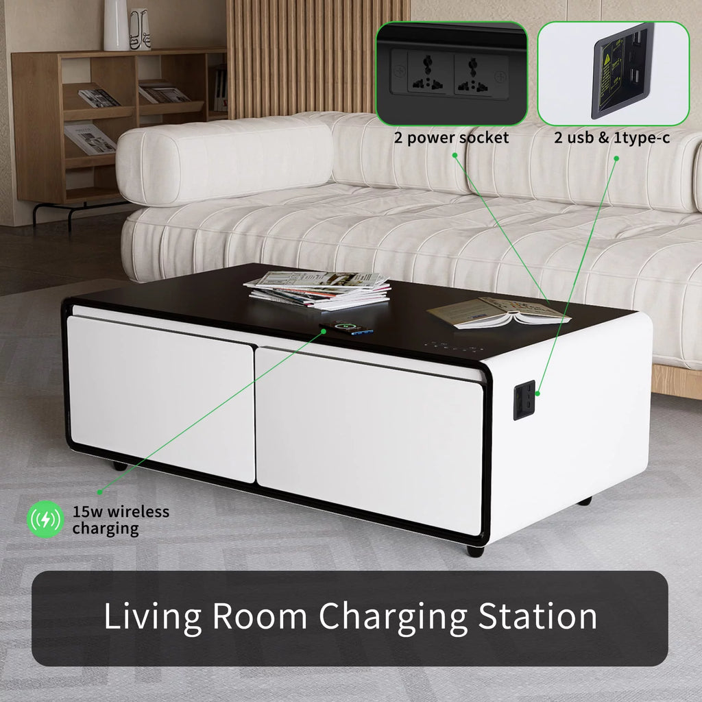 Smart Coffee Table with Fridge and Bluetooth Speaker O63907