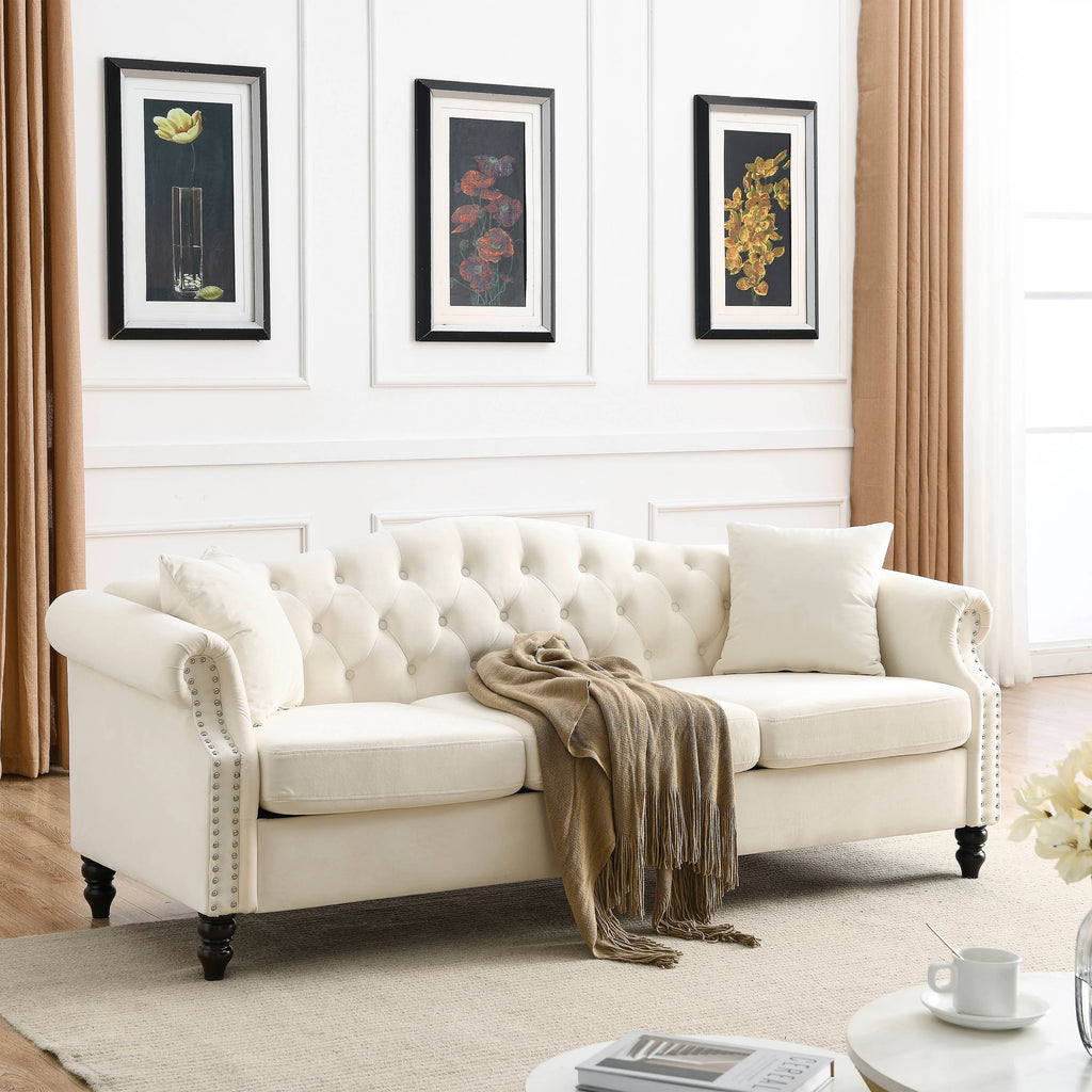 Velvet 3 Seater Button Tufted Sofa T510