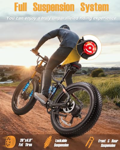 2000W Electric Bike 48V 30AH Removable Battery 26" Fat Tire Full Suspension S700