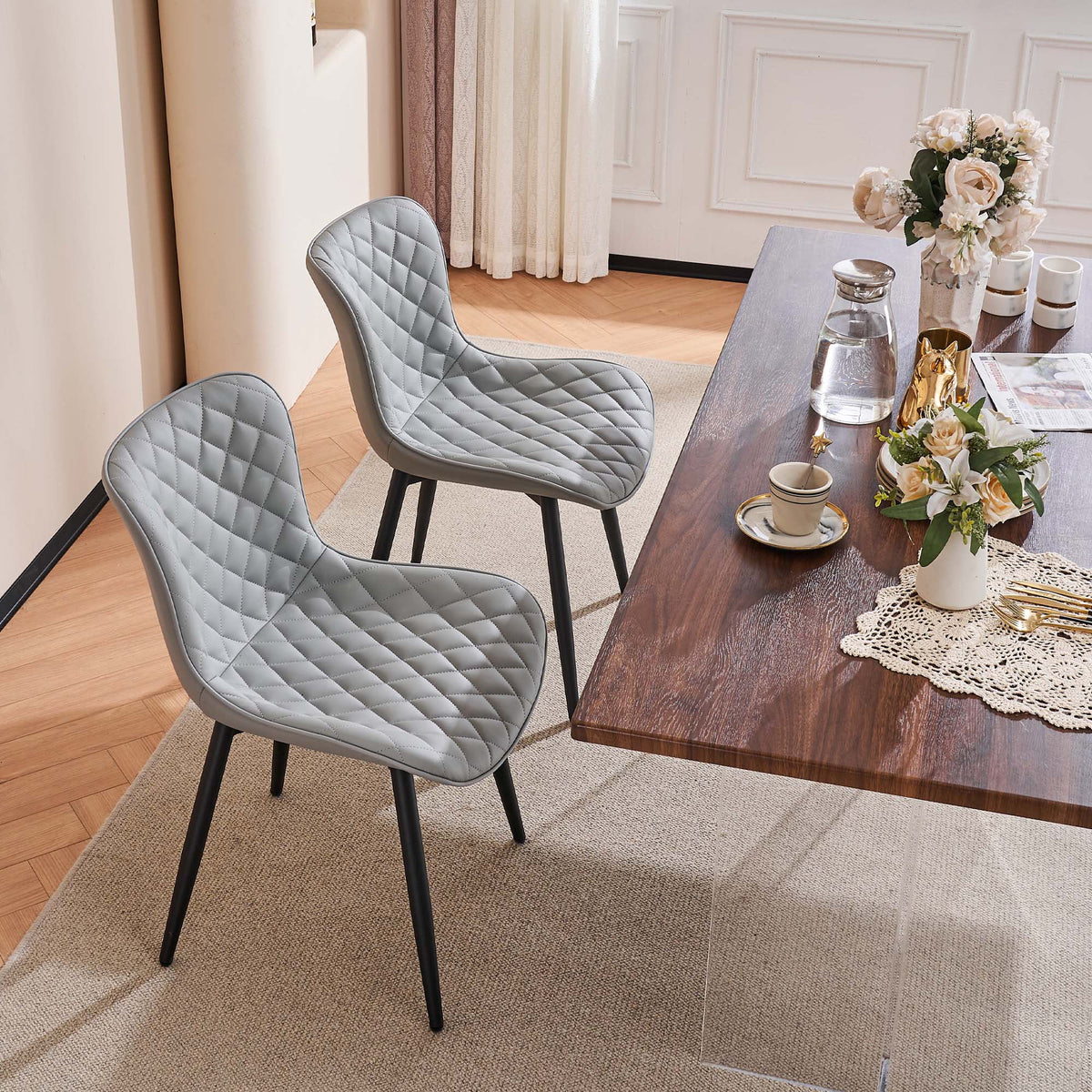 Gray PU Leather Upholstered Dining Chairs Set of 2 X644