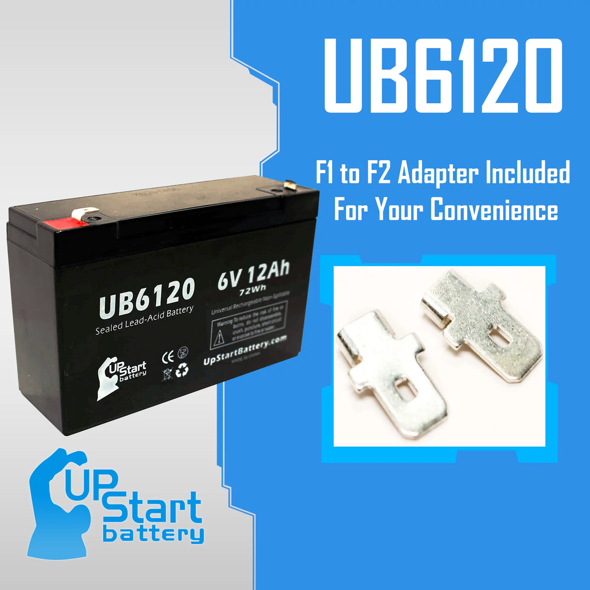 6V 12Ah Sealed Lead Acid Battery 4x Pack with F1 to F2 Terminal Adapters E633123