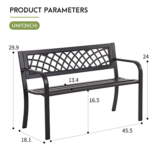 Metal Outdoor Bench with Plastic Mesh Backrest and Armrests Black B2397