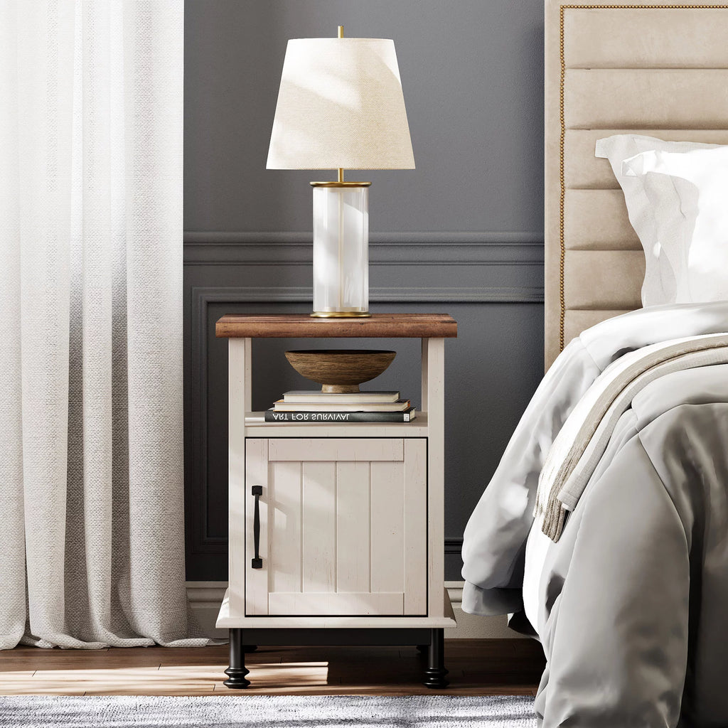 White Oak Side Table with Charging Station and Drawer N894