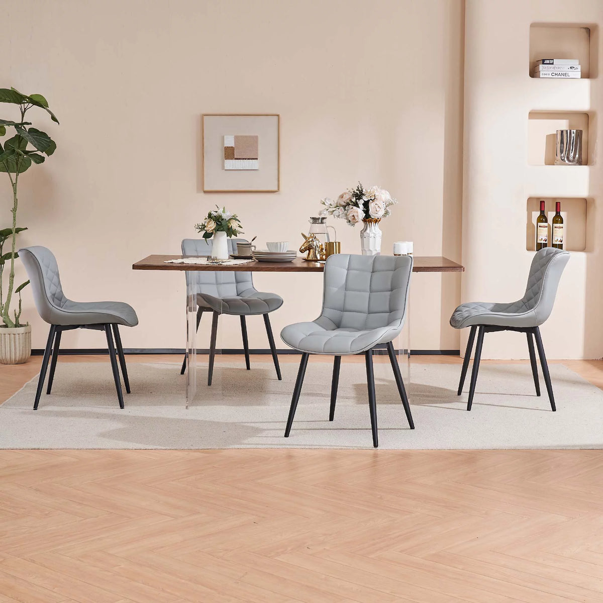 Gray PU Leather Upholstered Dining Chairs Set of 2 X644