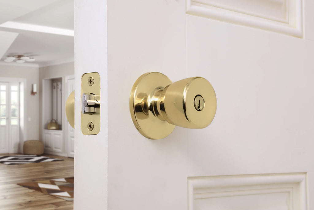 Keyed Entry Tulip Style Doorknob Polished Brass Twin Pack S118