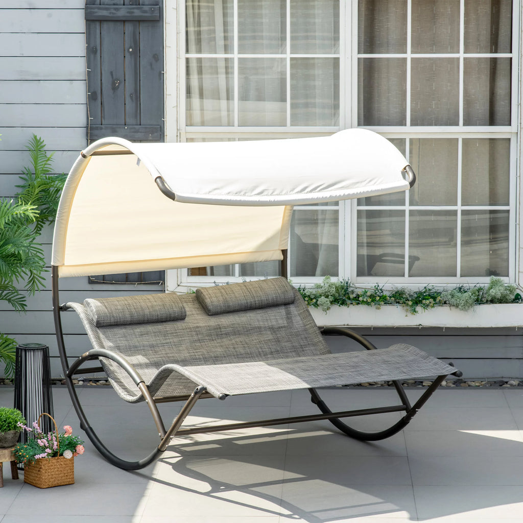 Gray Outdoor Rocking Bed with Canopy D66420