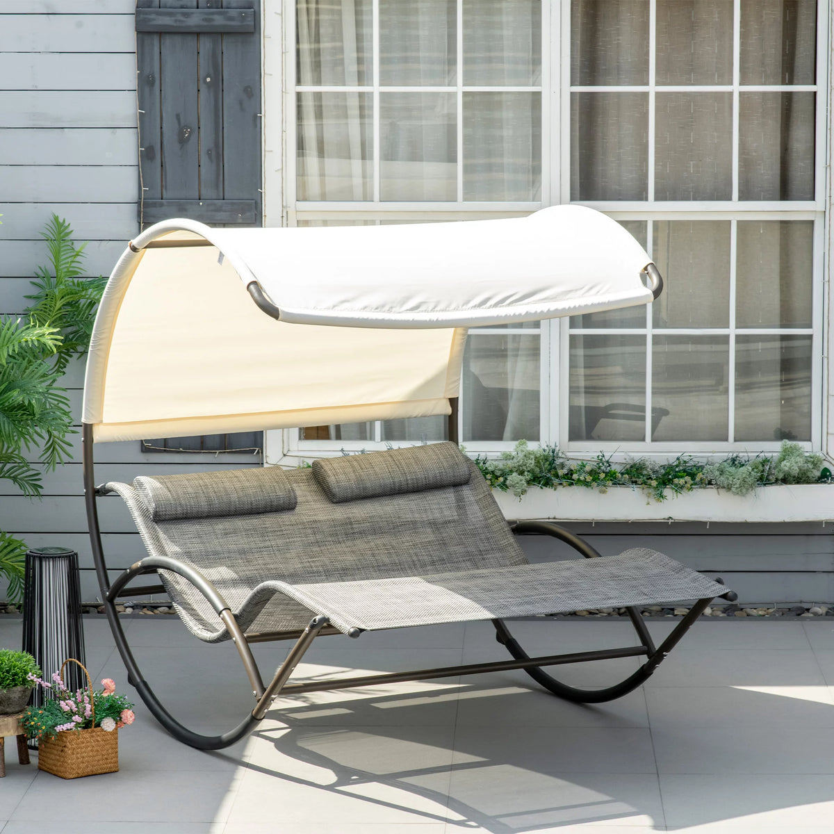 Gray Outdoor Rocking Bed with Canopy D66420