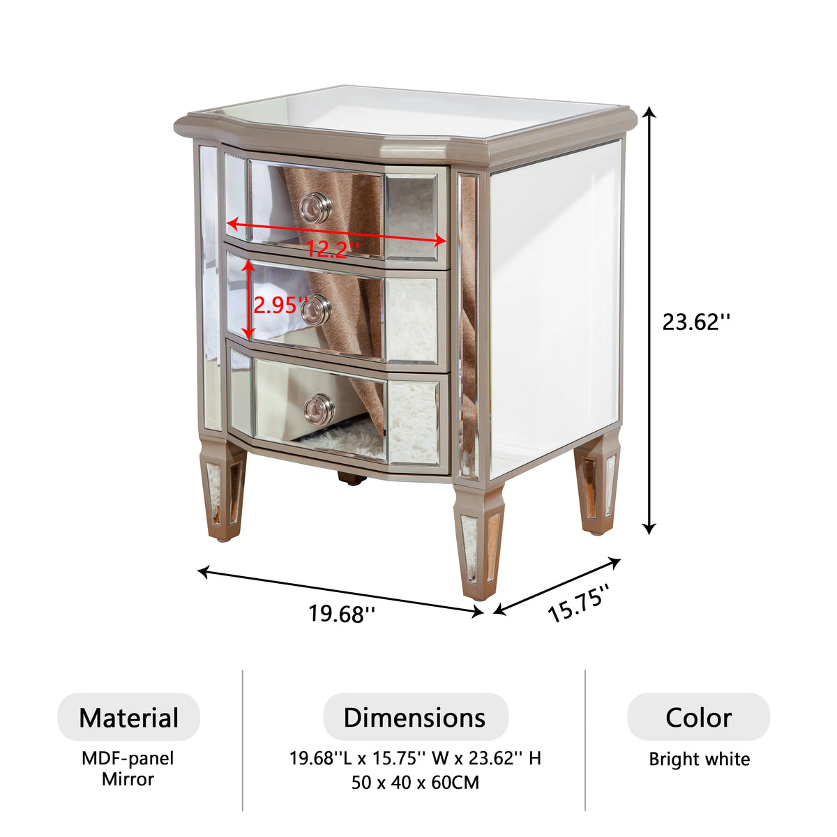 Glass 3 Drawers Vintage Nightstand M399153