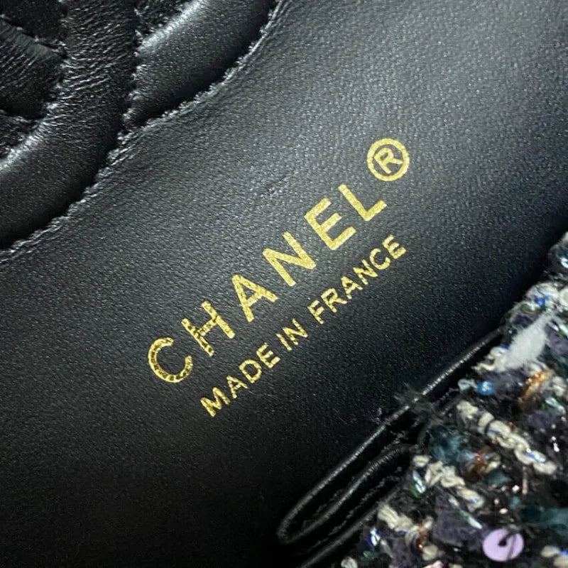 Navy Blue Multicolor Glittered Tweed Bag I38489