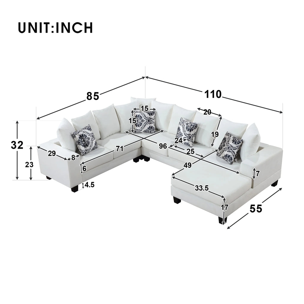 U Shape Velvet Sectional Sofa with Pillows and Chaise Lounge Y186