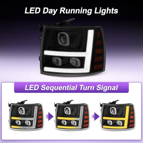 LED Projector DRL Headlight Assembly Black Housing Clear Reflector A93294