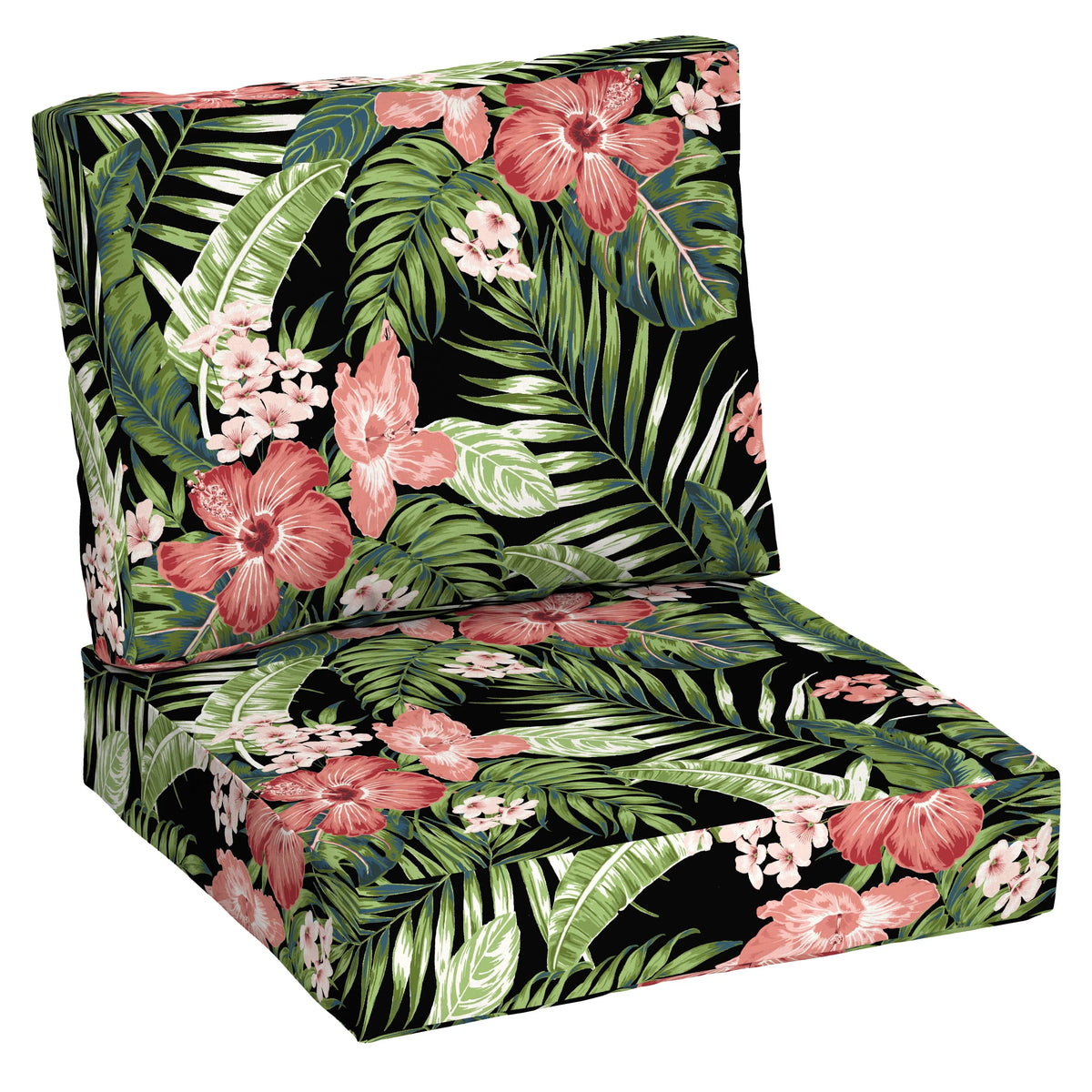 Black Tropical Outdoor 2-Piece Deep Seat Cushion I728