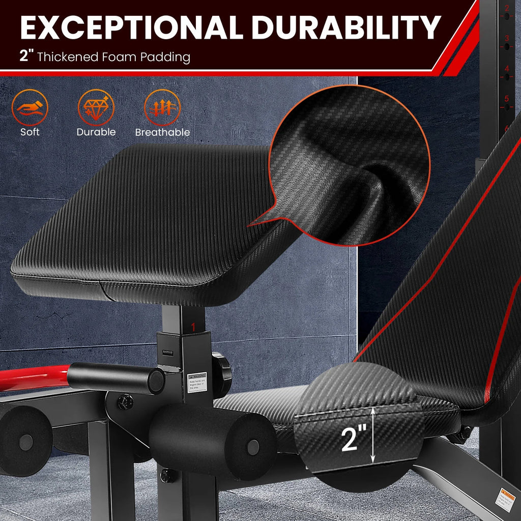 Adjustable Weight Bench Set with Barbell Rack T1602
