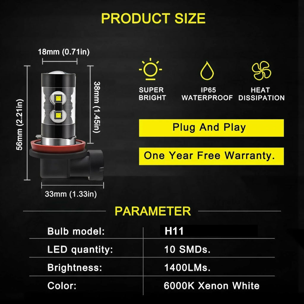 D3S H11 HID LED Fog Light Bulbs 6000K P1469