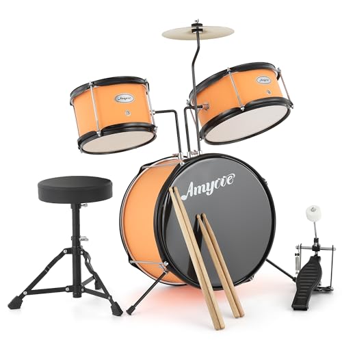Black 3 Piece Kids Drum Set with Cymbal, Drumsticks, Pedal, Throne Stool S591